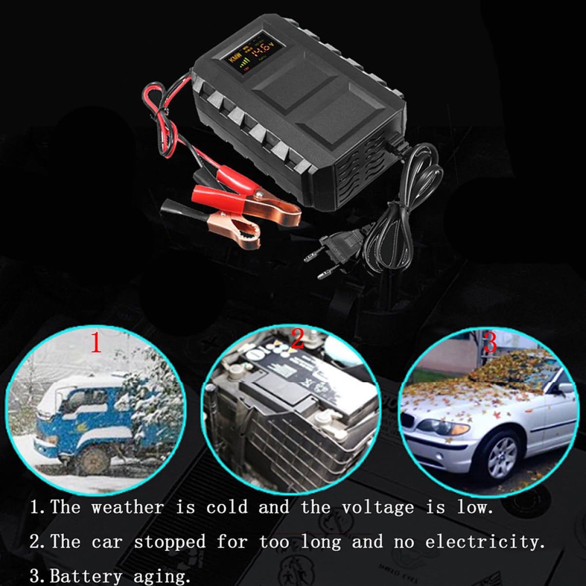UKCOCO 20a Chargeur De Batterie Pour Moto Et Automobile Chargeur De Batterie Au Plomb-acide Avec Prise Européenne
