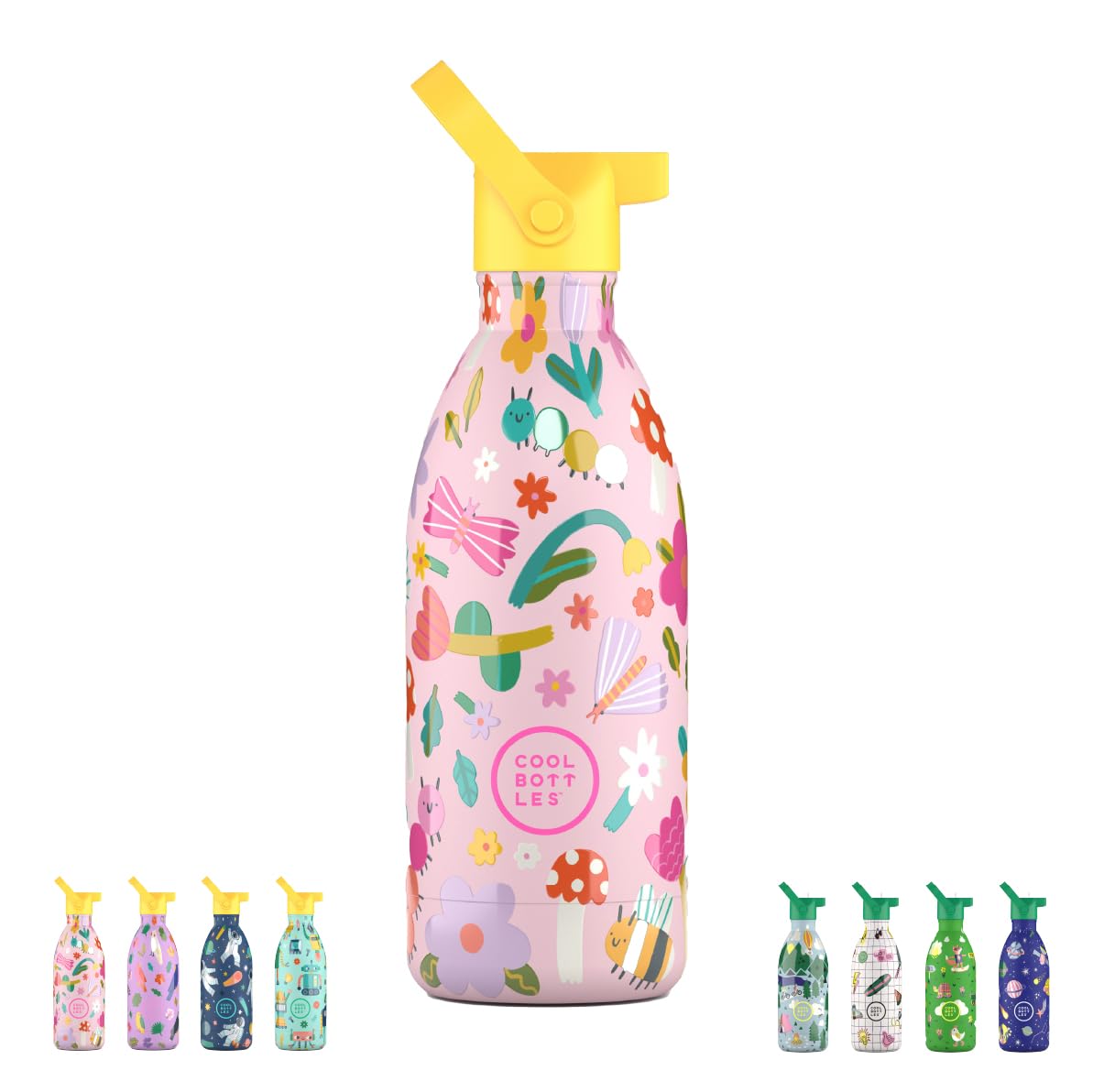 Cool Bottles - Bottiglia d'acqua in acciaio inox per bambini, bottiglia termica per bambini - Bevande fredde per 36 ore e calde per 18 ore- Bug Life 500ml