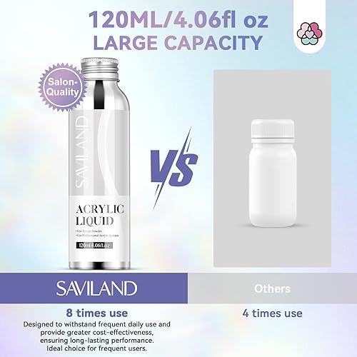 Miniatura 5 de Saviland Líquido acrílico profesional  4.06 fl oz Líquido de uñas acrílicas sin amarillamiento para aplicaciones acrílicas, bricolaje de larga