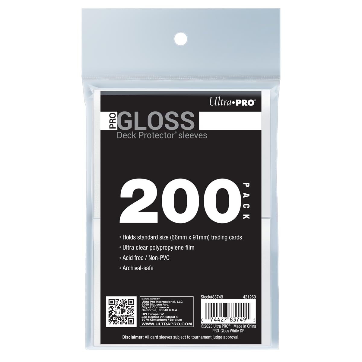 Ultra PRO - 200ct White PRO-Gloss Standard Card Sleeve Deck Protector, Protect Collectible & Sport Cards, MTG, D&D, High Clarity Gloss Finish