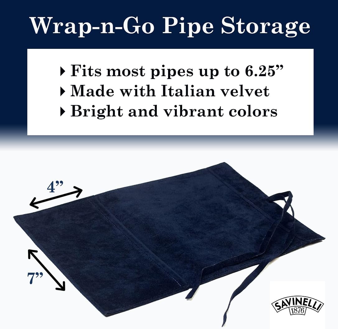 Savinelli Tobacco Pipe Blue Velvet Pouch + Magic Cloth - Wax Infused Briar Wood Cleaning and Polishing Cloth