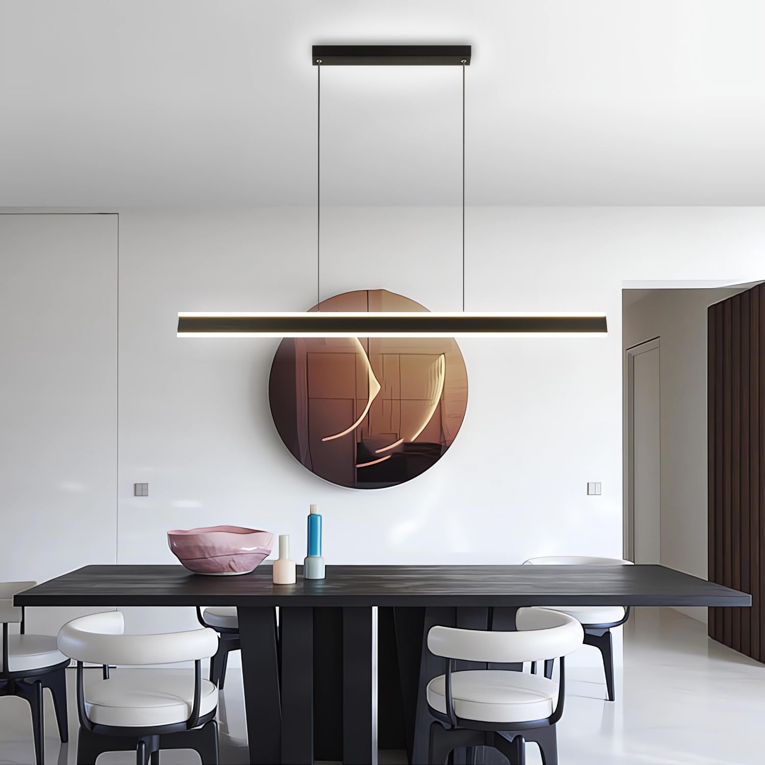 Moderne LED Pendelleuchten Esszimmer Pendelleuchte Dimmbare Büroleuchte Fernbedienung Lineare Kronleuchter Aluminium Kücheninselbeleuchtung Kreative Hängelampe für Küche Tischlampe (Schwarz, L80cm)