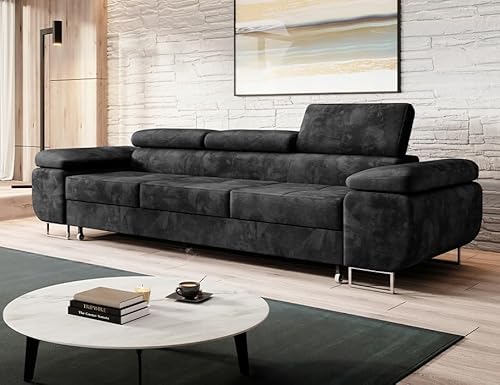 Easy4You Schlafsofa Norberg - 279 cm - Velour Graphite - 3 Sitzer Sofa - Werstellbare Kopfstützen - Couch mit Schlaffunktion - Stoff: Monolith M-97 Easy4You Schlafsofa Norberg - 279 cm - Velour Graphite - 3 Sitzer Sofa - Werstellbare Kopfstützen - Couch mit Schlaffunktion - Stoff: Monolith M-97
