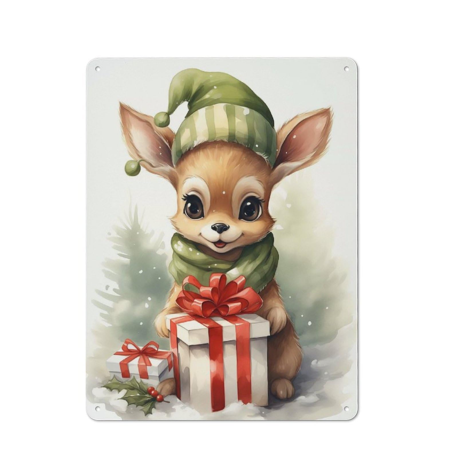 Junmoney Merry Tiny Deer Xmas Metal Plaque 40X30cm With For Home Bar Wall, Retro Decor, For Garage, Workshop And Man Cave Decoration