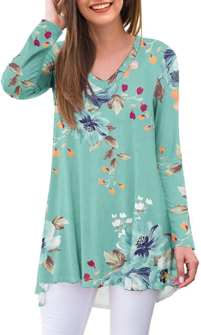 AWULIFFAN Women's Fall Long Sleeve V-Neck T-Shirt Sleepwear Tunic Tops Blouse Shirts