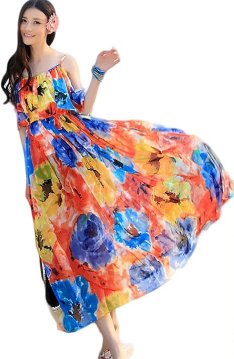 Amazon Co Jp ライブショップ Live Shop マキシ丈ワンピース ドレス花柄 カラフル 夏 ビーチ 海 フォーマル カジュアル おしゃれ 可愛い デート 女子会 通勤 通学 女性 レディース S M L Xl 服 ファッション小物