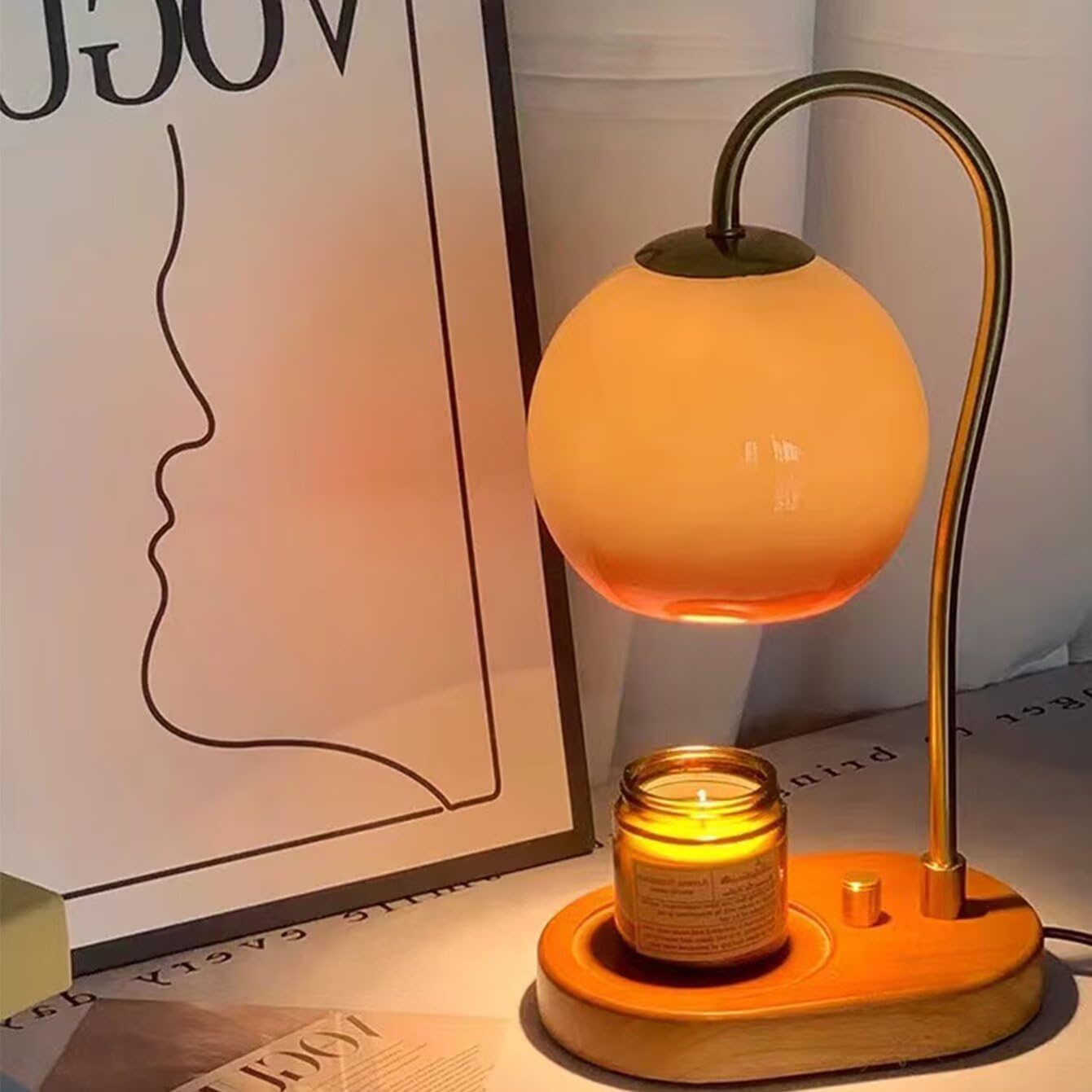 Lampa do aromaterapii w stylu retro, retro, gradientowa, pomarańczowa, szklana, abażur, lampa do sypialni, dekoracja domu, atmosfera, bez ognia, aromatyczna lampa stołowa