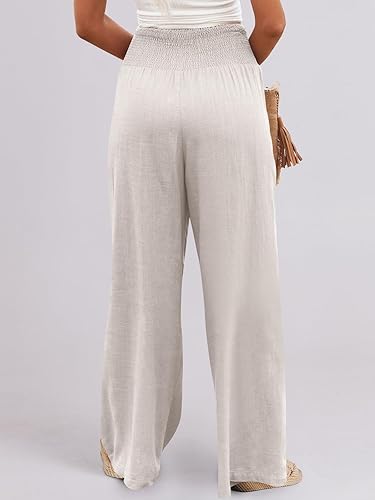Miniatura 8 de ANRABESS Pantalones palazzo de lino para mujer, estilo bohemio, pierna ancha, cintura alta, informal, para descansar, playa, viajes, vacaciones
