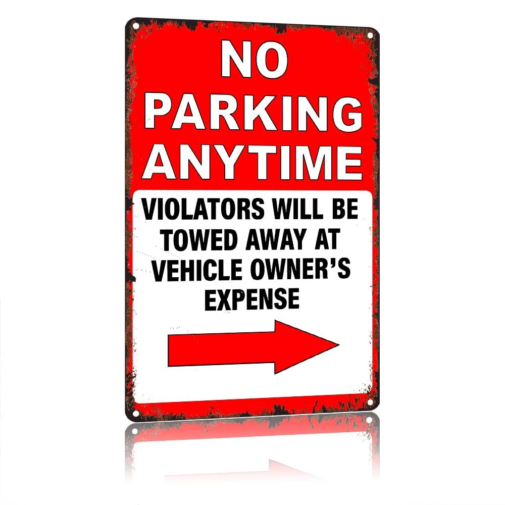 peiyeety No Parking Anytime Violators Will Be Towed Away At Vehicle Owner’s Expense Right Arrow Vintage 12x8 Inch Aluminum Tin Metal Sign, Wall Decor Sign For Outdoor Indoor Garage Street Parking Lot
