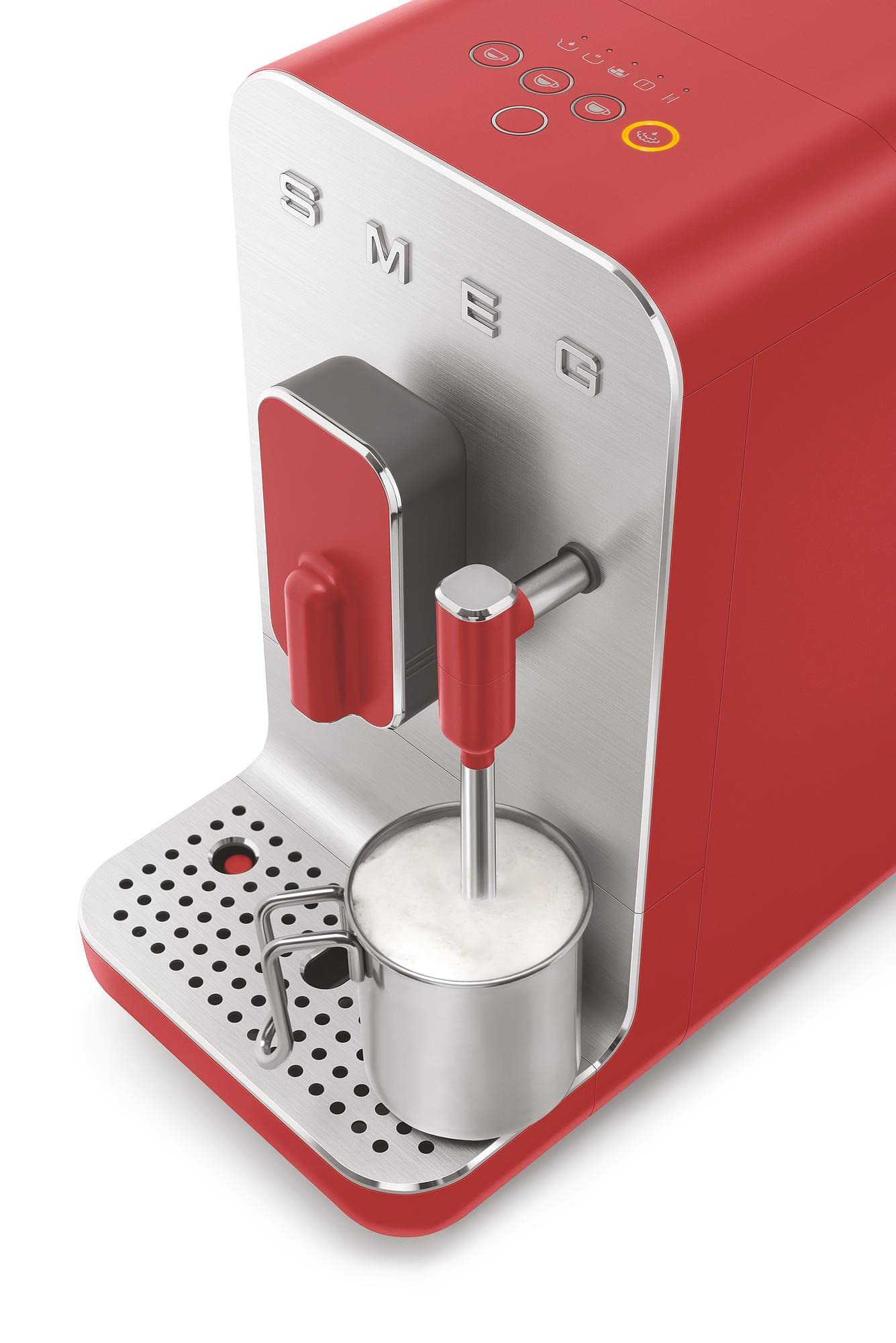 Smeg, Kaffeevollautomat mit Dampffunktion BCC02RDMEU, Dampfdüse, integriertes Mahlwerk, Thermoblocksystem, 1,4 l Tank, 19 Bar Pumpendruck, Kompaktmessungen, 1350W, Rot