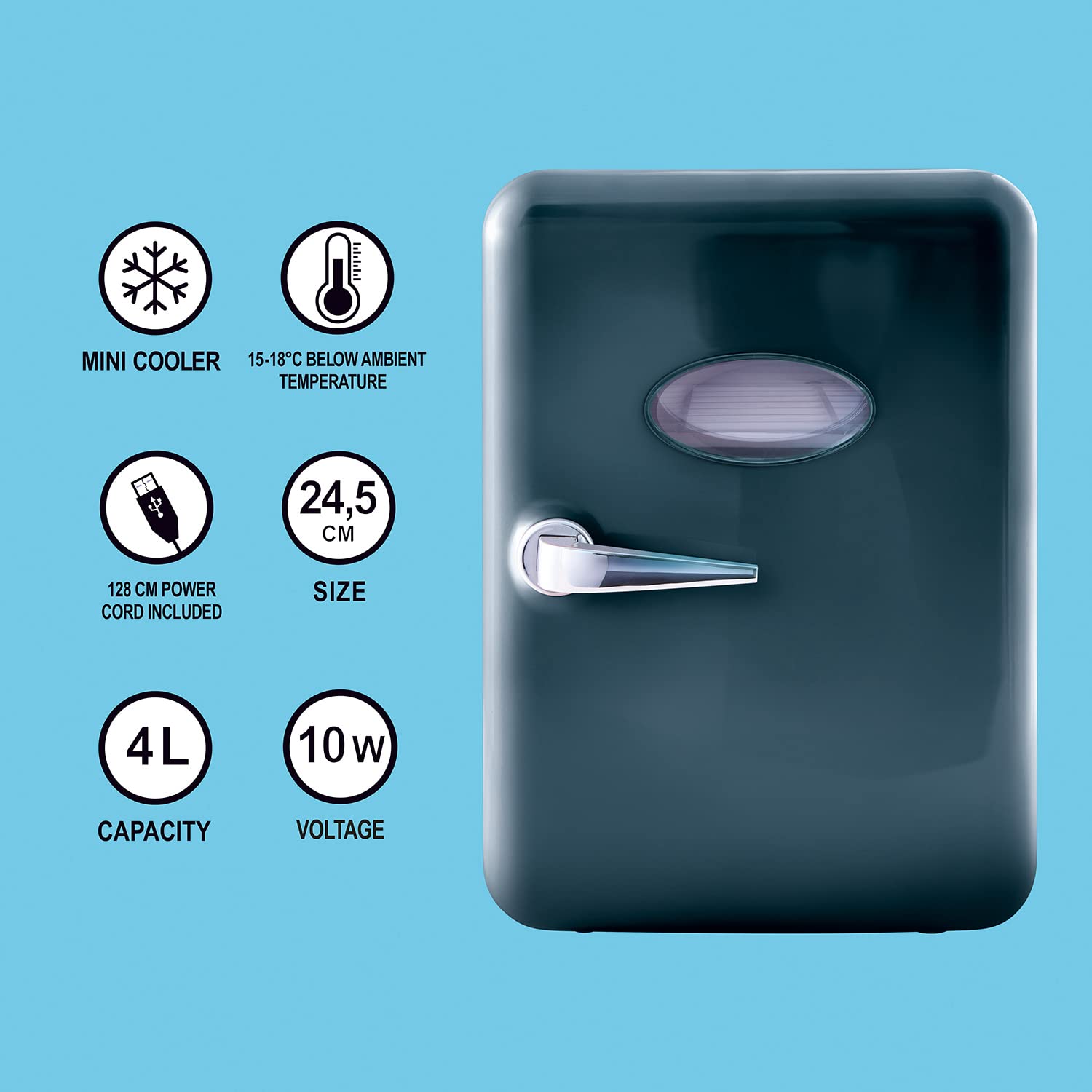 So Chill Black, 4L, cavo, utilizzare mini frigo, giocatori, studenti, viaggi a casa/auto/Hangouts + altro, alimentazione USB, adesivi inclusi, 6 lattine