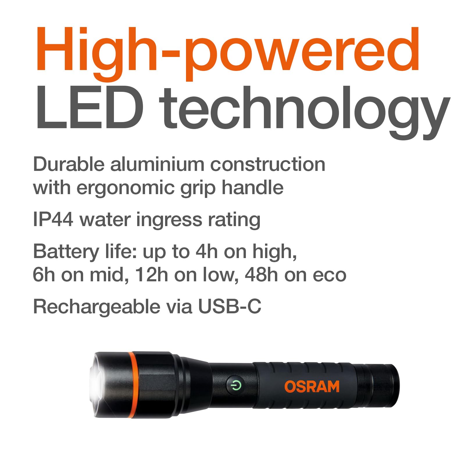 OSRAM LEDinspect PRO TORCH 1200, rechargeable LED inspection torch, zoom function, 1200lm brightness, 6000K, 5 light modes - Image 4