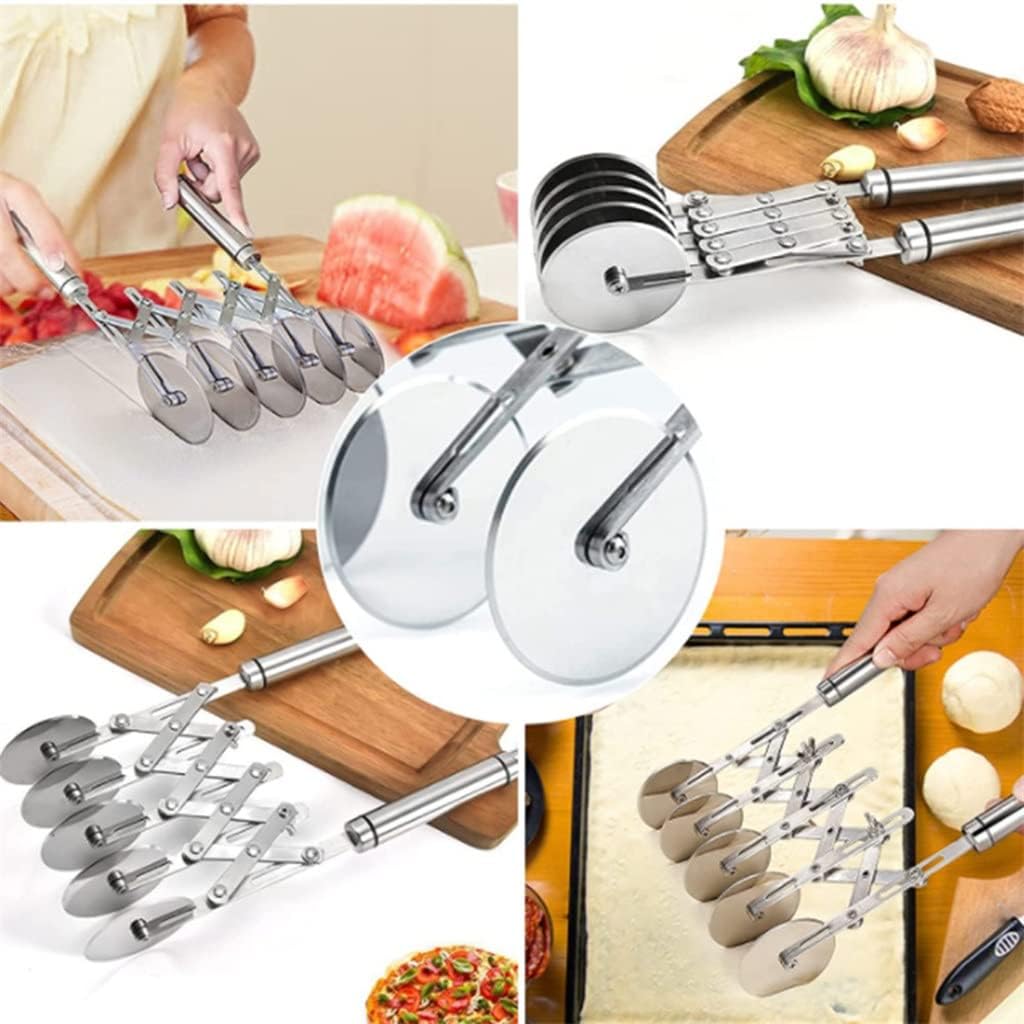 5 Wheel Pastry Cutter Pizza Slicer Expandable Multi-Round Baking Roller Cookie Dough Divider