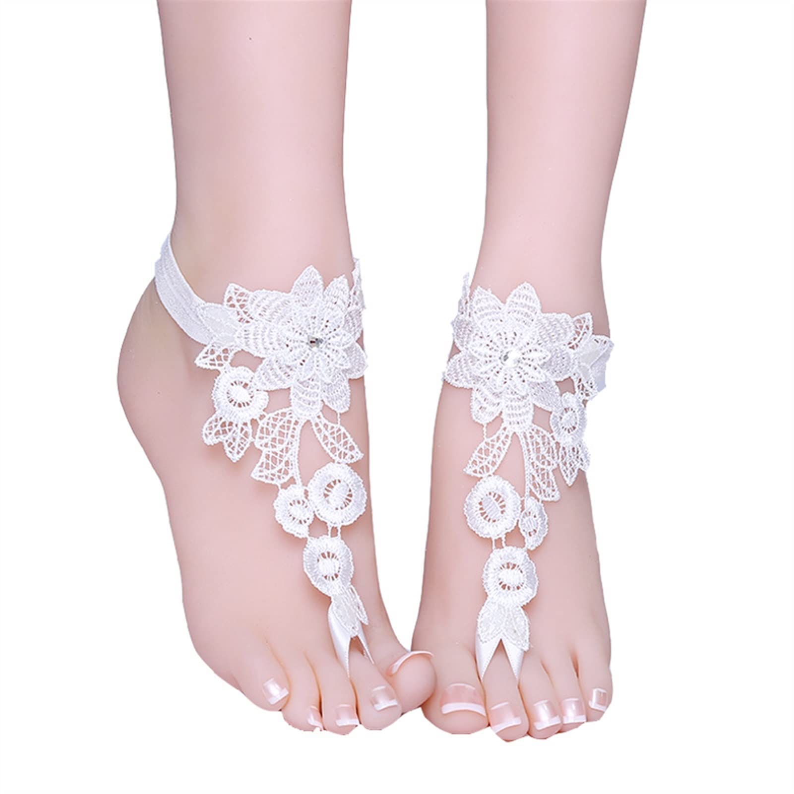 Pulseras de Tobillo Encaje Nupcial Tobillera descalza-Tobillera Calzado de Playa Simple-Suministros de Boda-Talla única (36-40 Yardas) Tobilleras de Mujer