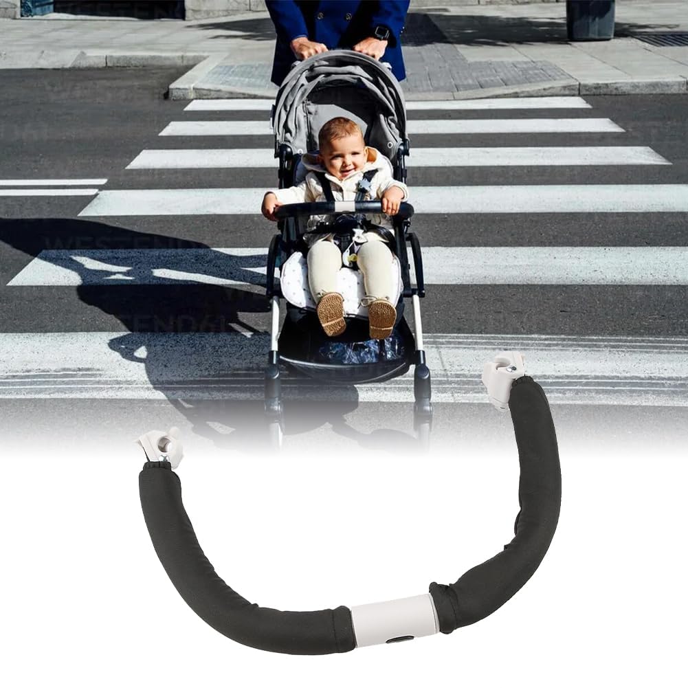 Tiiyee Poignée Accoudoir De Poussette Bébé, Réglable Barre Pare-Chocs Guidon Sécurité Parapluie Extension Garde-Corps Barrière Protection Butoir Amovible Accessoires Tube Ovale(Noir)
