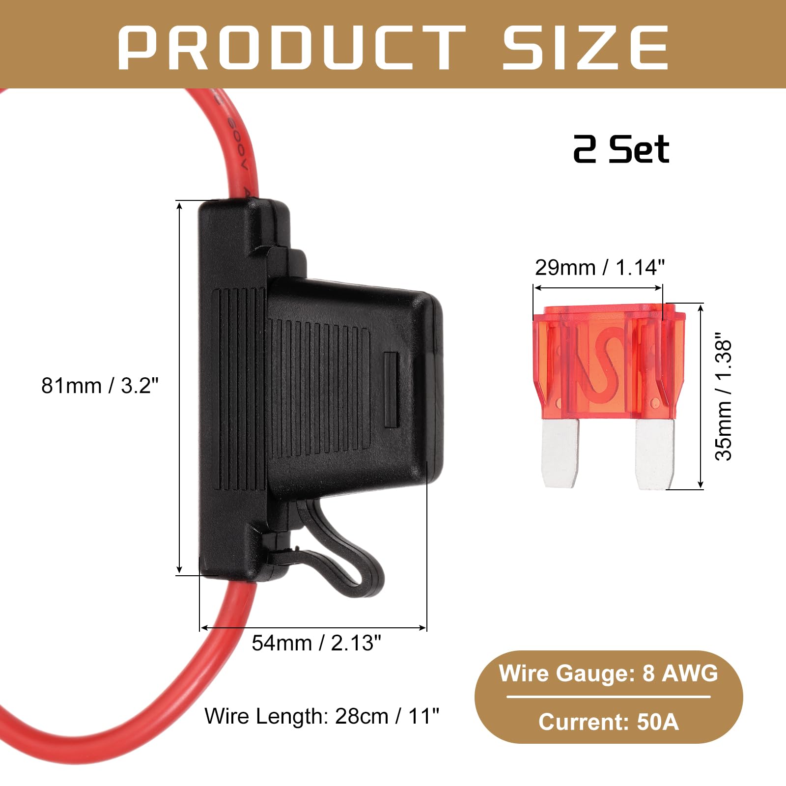 DMiotech 2 Pcs Inline Fuse Holder DC 32V 8 AWG Waterproof Blade Fuse Holder 50A for Automotive Marine, Truck, Motorcycle Red - Image 2