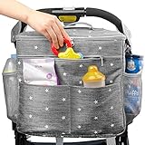 Stroller Organizer Bag with Extra Large Storage.Travel Bag with Shoulder Strap for Carrying Bottles,Diapers,Toys and Snacks.Insulated Cooling System,Cup Holder & Storage Pockets