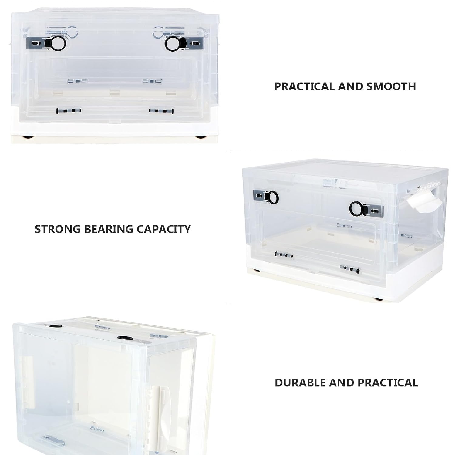 Foldable Plastic Storage Box White Multipurpose Storage Case with Strong Load Bearing for Home Organization and Clothes Organizer