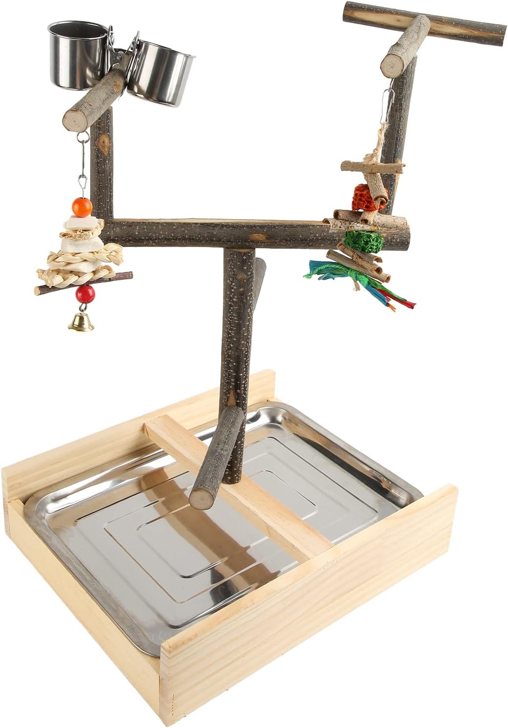 Bird Playground Parrot Play Stand，Parrot Stand Interactive Avian Playground Eco Friendly Vibrant Wooden Stand & Engaging Exercise Area for Small Birds