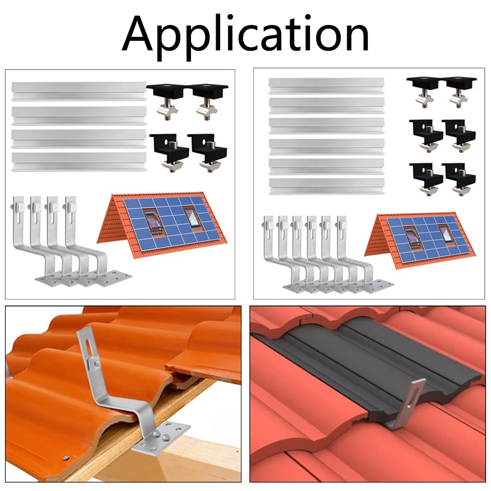 Juego de techo de ladrillo con soporte solar para 1 módulo, perfil de aluminio y gancho para techo fotovoltaico, soporte para módulo solar, abrazaderas ajustables para espesor de módulo de 30-35 mm