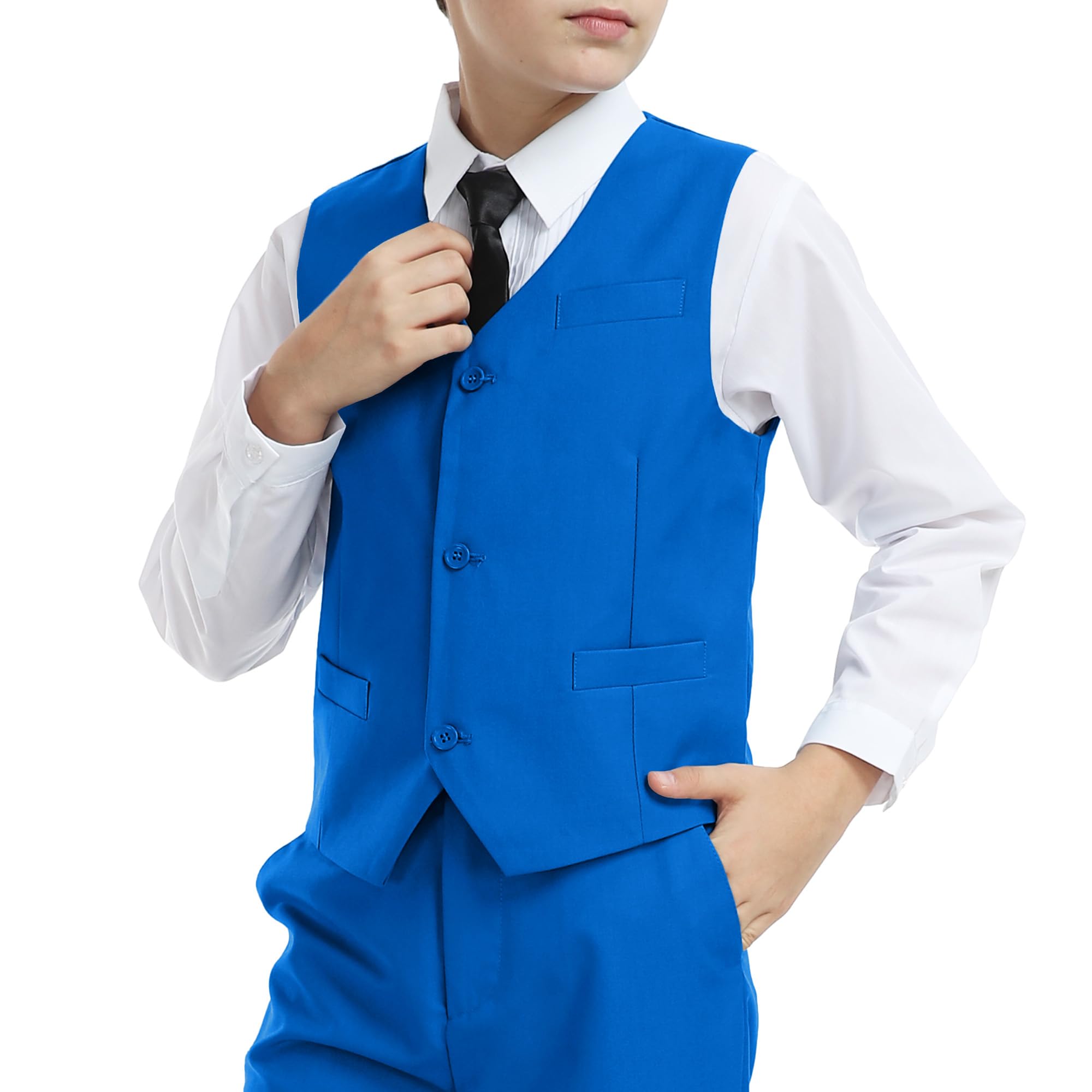 Boys Vest Slim Formal Suit Vest for Wedding with Pockets