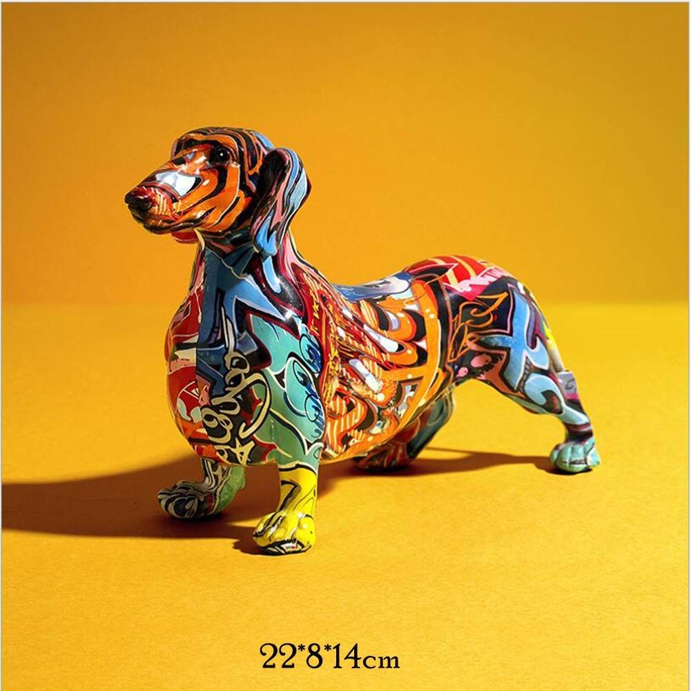 Bunte Dackel Hund Dekoration Umwelt Harz Tier Statue Handwerk Heimdekoration Skulptur Geschenk, EIN Geschenk
