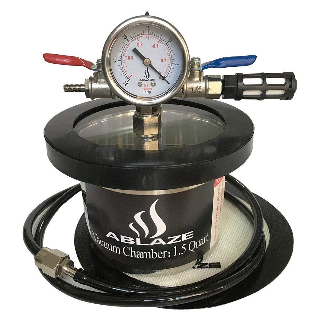 ABLAZE 1.5 Quart Stainless Steel Vacuum Degassing Chamber and 3 CFM Single Stage Pump Kit
