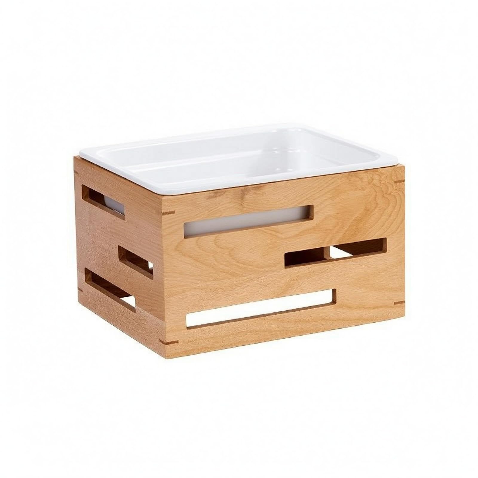 Supporto Buffet Basso Struttura Aperta Vassoio Rettangolare Rustico Servizio Tavola per Catering, Media, 1/2 Cornice in Legno con Piatto in Finta Porcellana