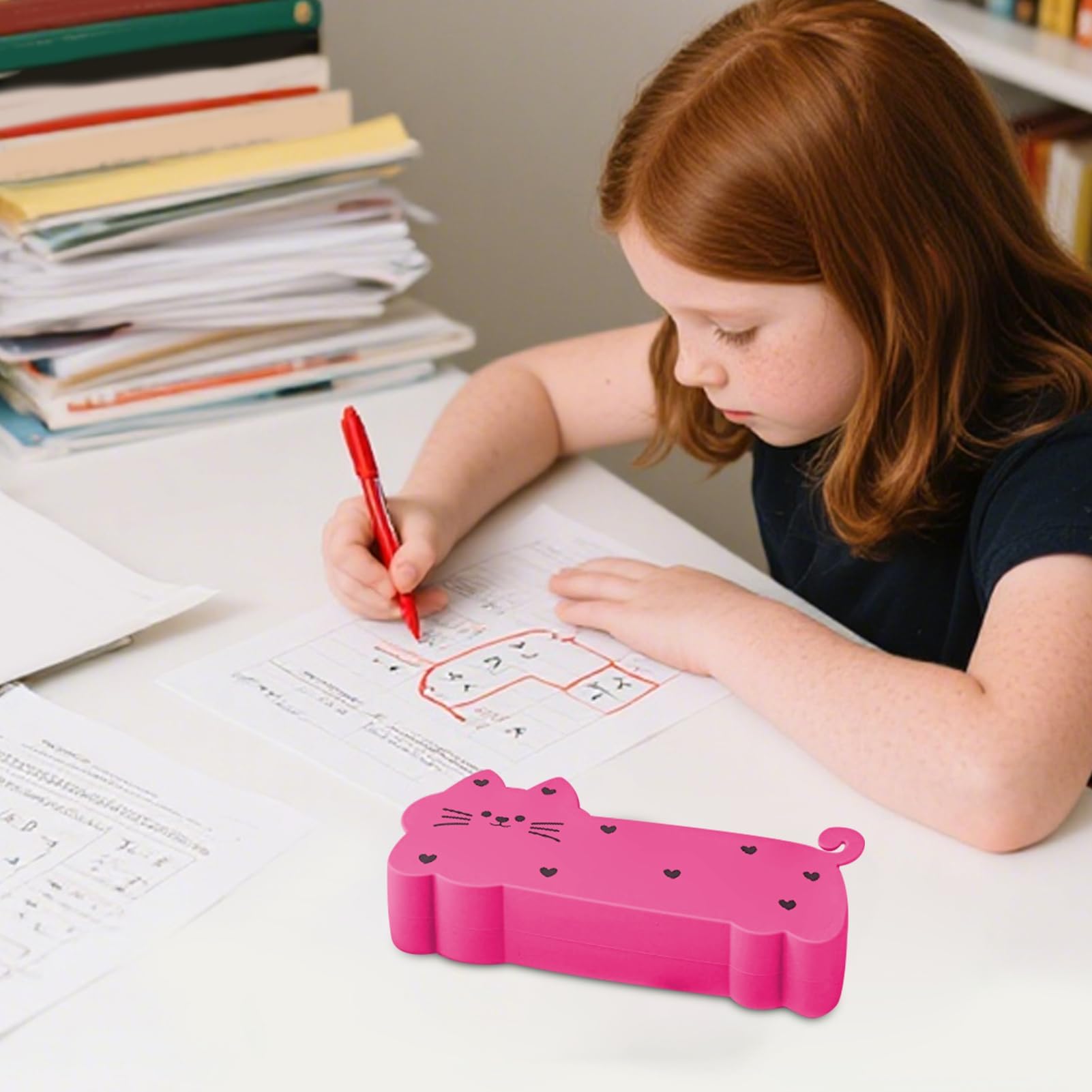 Trousse à crayons – Organiseur en forme de chat pour l'école, l'étude, la maison | Sac de rangement léger en silicone souple avec plusieurs compartiments pour fournitures de bureau pour adolescents et