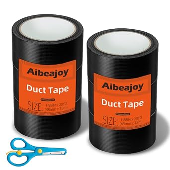 Aibeajoy Duct Tape 1.88 Inch X 20 Yards *6 Rolls *Black Duct Tape Colors Waterproof Duct Tape Colored Duct Tape Multipack for Arts Heavy Duty Duct Tape Color Duct Tape Rolls