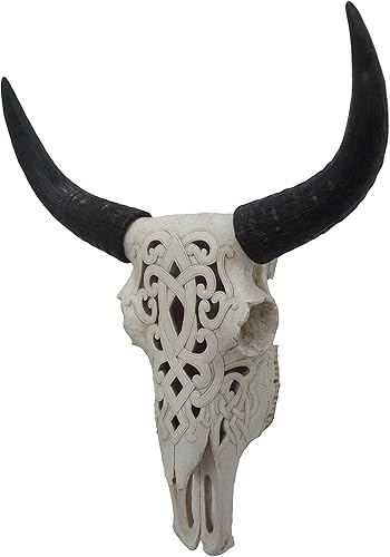 Miniatura 3 de DWK Colgante de pared con cabeza de animal de calavera de novillo tribal  Decoración del hogar de caza de taxidermia sintética  Escultura decorativa