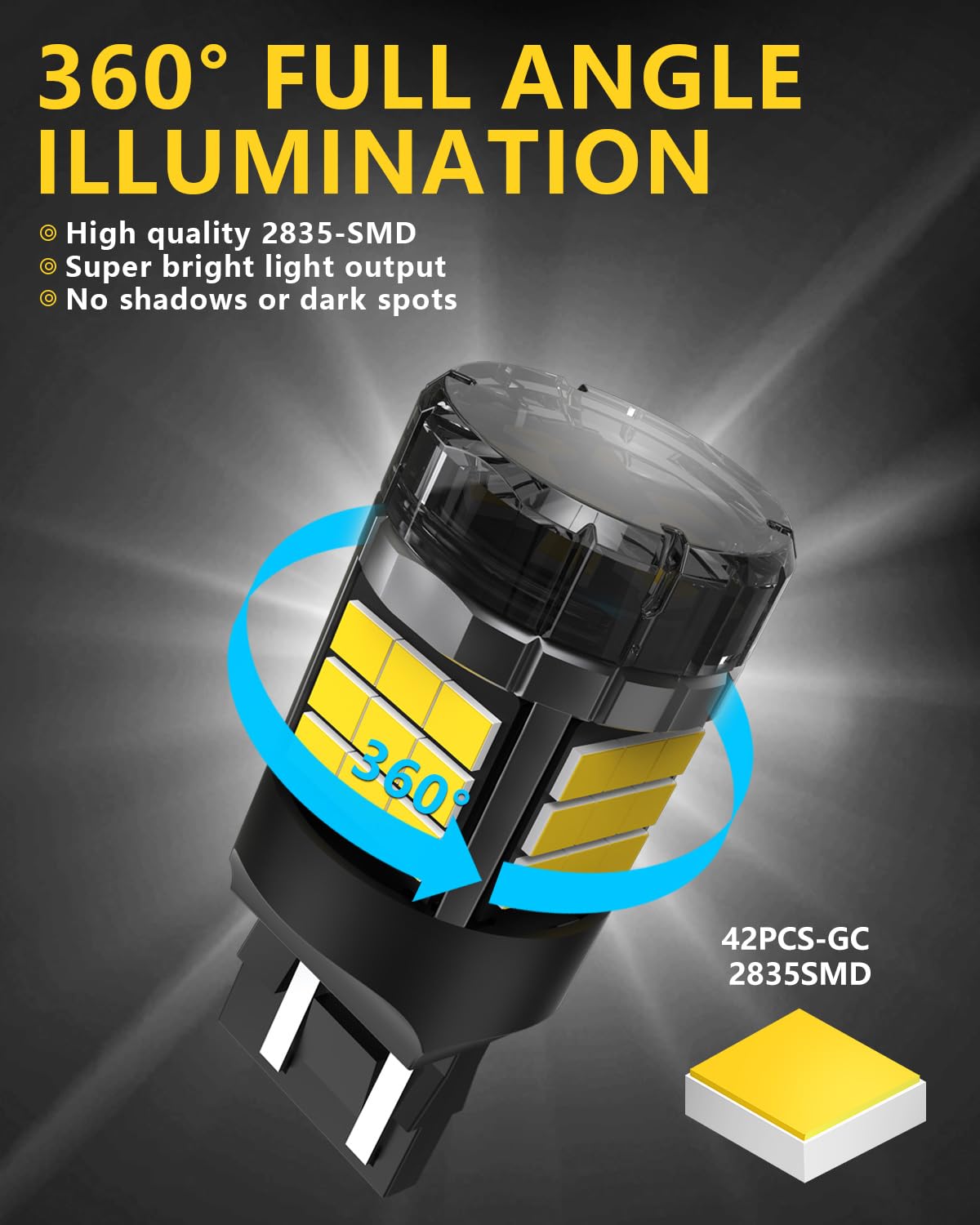 W21/5W 7443 T20 Lampadine LED Canbus Sensa Errore Super Luminoso 5000LM 12V 24V 6000K Bianco 7440 7441 7444 per Luce di Retromarcia Posteriori Luci Marcia Diurna Luce del Freno, 2 Pezzi