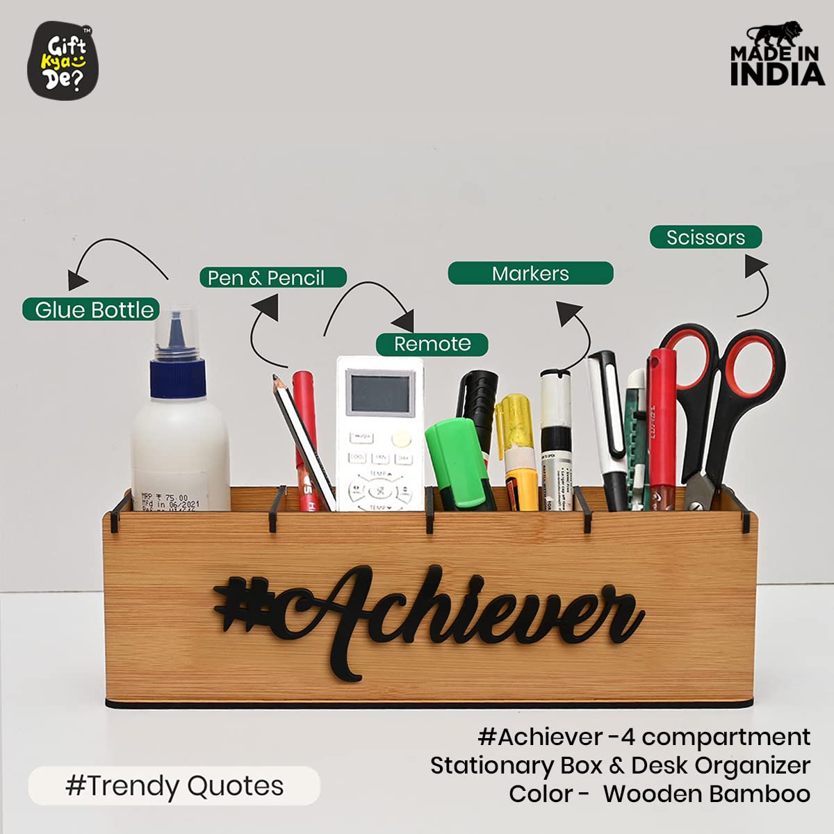 Gift Kya De Multifunctional Office Supplies Desk Organiser Table Stationery Office Organizer, Motivational Gift for any Special Day (Achiver (Bamboo))