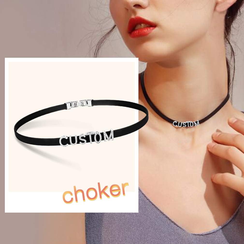 Custom4U Personalized Black Leather Choker Necklace with Picture/Name/Initials/Letters Charm,Custom Made Adjustable Choker Collar Gothic Punk Necklaces Jewelry Gifts for Women image 2