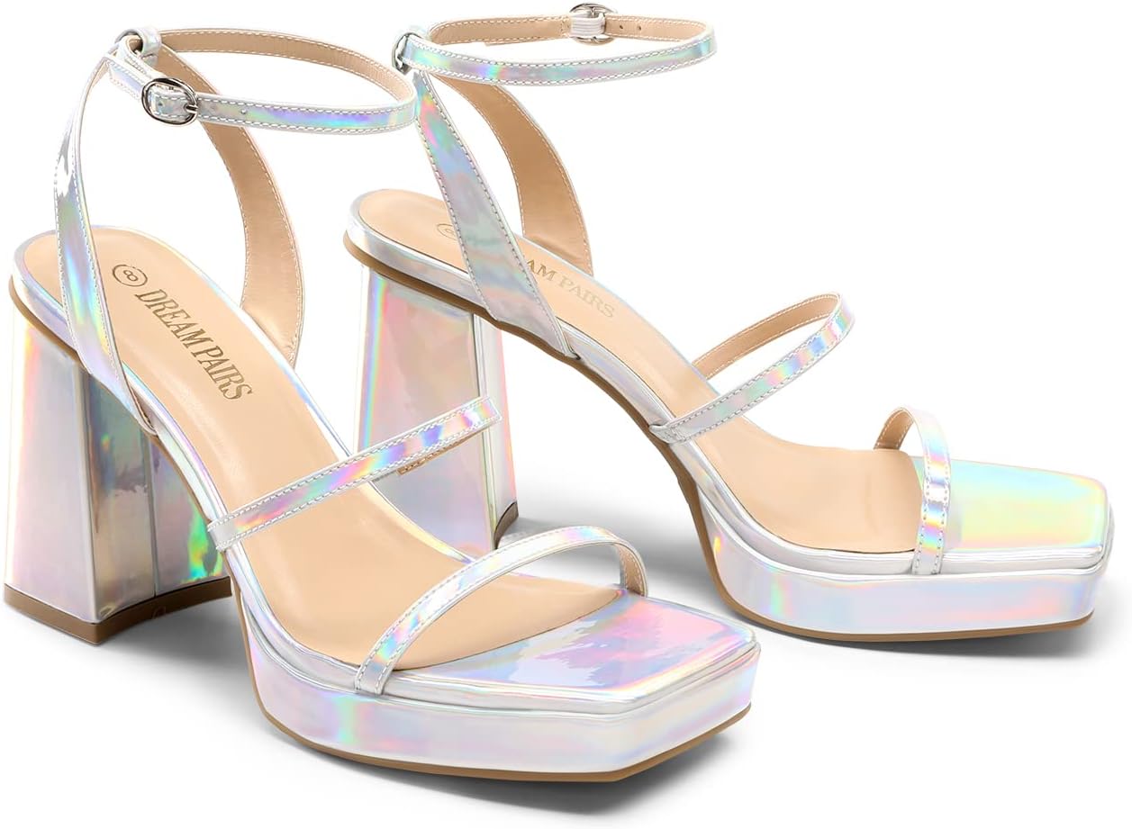 DREAM PAIRS Women's Platform Strappy Heels Open Toe Ankle Strap Square Party Sandals Y2K Dress Shoes image 4