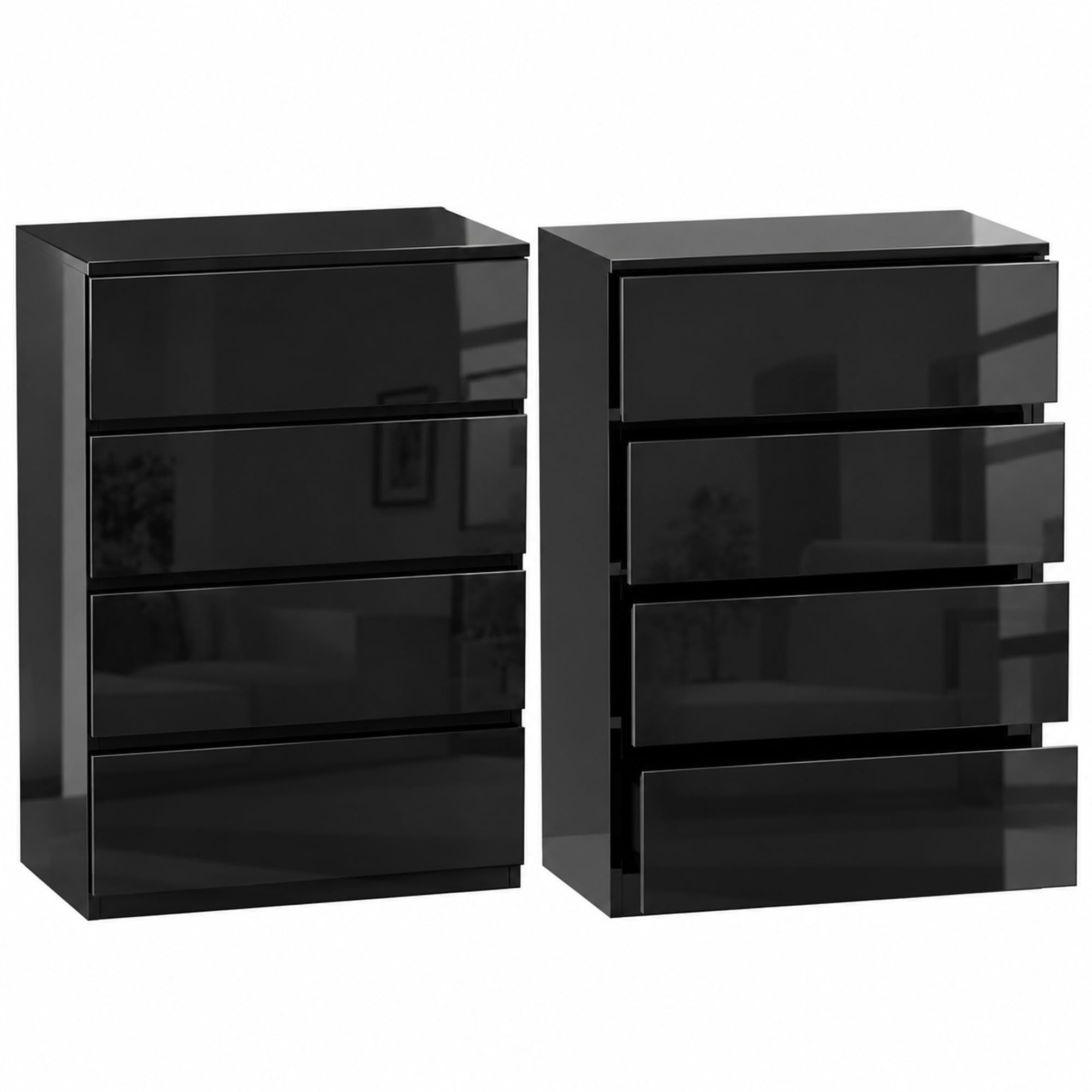 HOMCOM Cassettiera 4 Cassetti per Camera da Letto 55x34x80 cm Nero Lucido