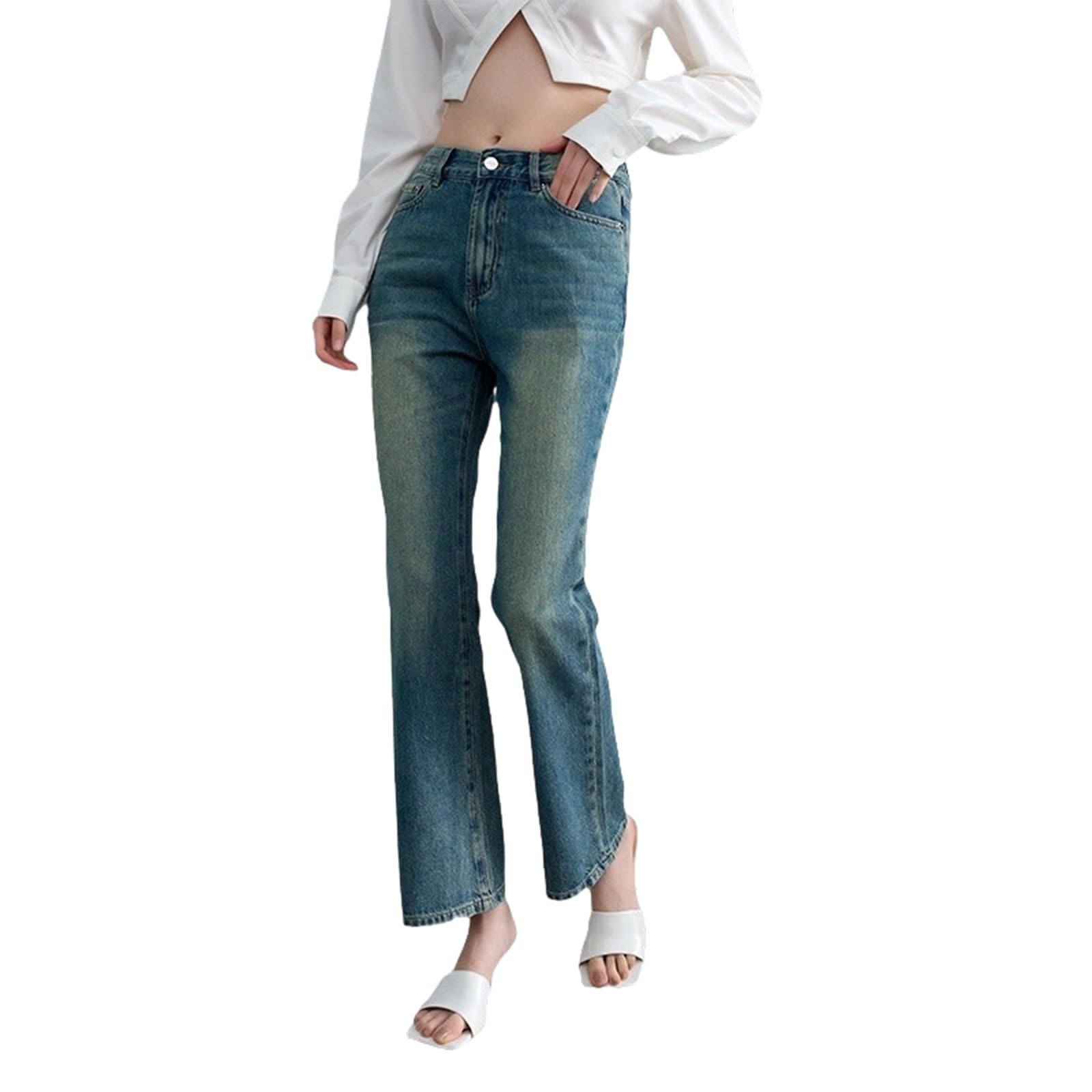 Jeans da donna Flared nero, in denim, pantaloni cargo Baggy Y2K, per il tempo libero, con tasche a vita alta, Y2K, per adolescenti, ragazze, da lavoro, stile bootcut