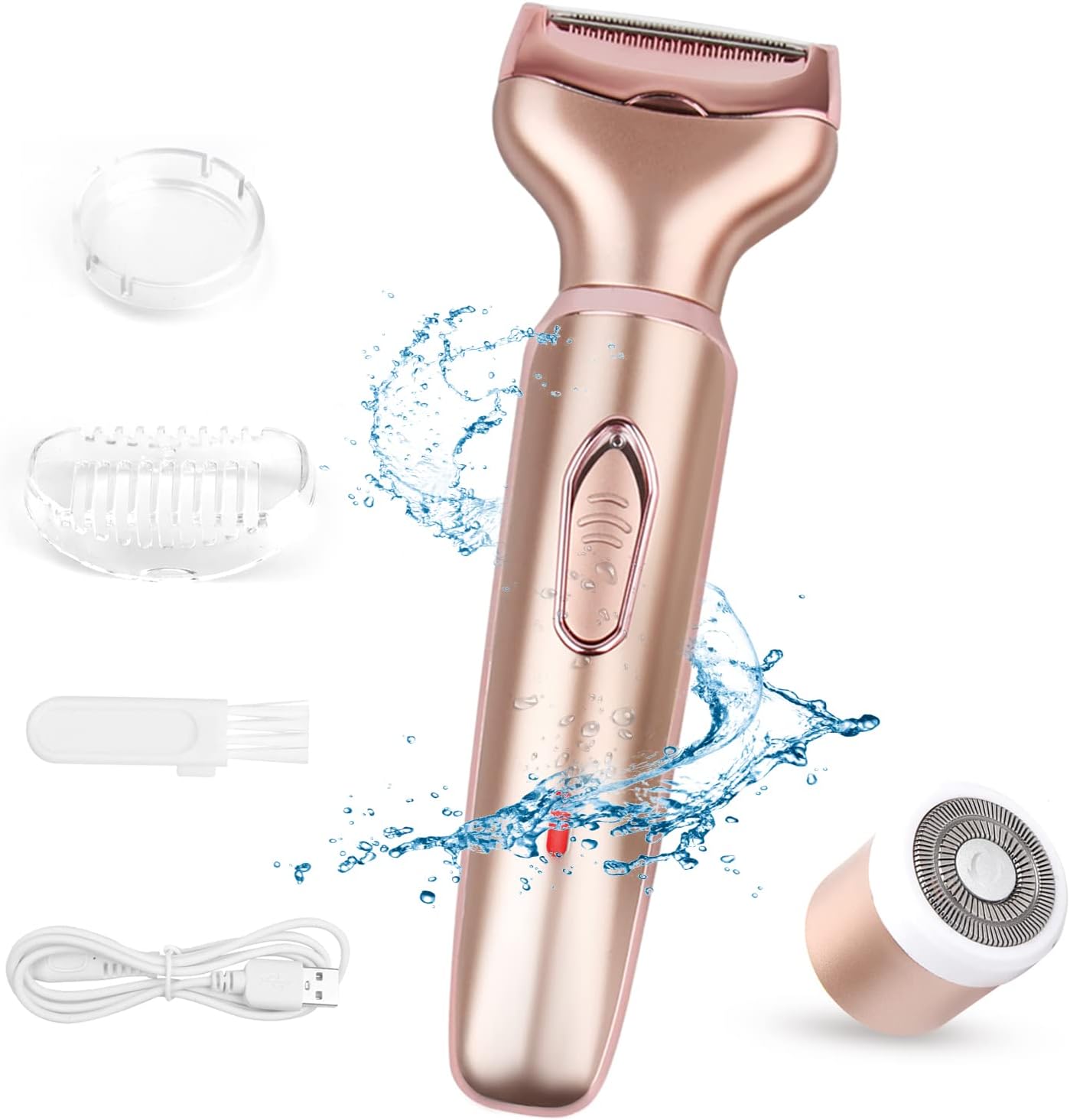 Elektrisch Scheerapparaat Dames, 2 in 1 Elektrische Scheerapparaat voor Gezicht/Wenkbrauw/Lip/Neus/Benen/Onderarm/Bikini, Scheerapparaat voor Dames USB Opladen