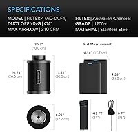 Vista 7 de AC Infinity Filtro de carbono de aire de 4 pulgadas con carbón virgen australiano premium, para ventilador de conductos en línea, control de olores