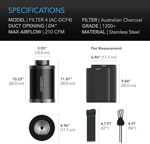 Miniatura 7 de AC Infinity Filtro de carbono de aire de 4 pulgadas con carbón virgen australiano premium, para ventilador de conductos en línea, control de olores,