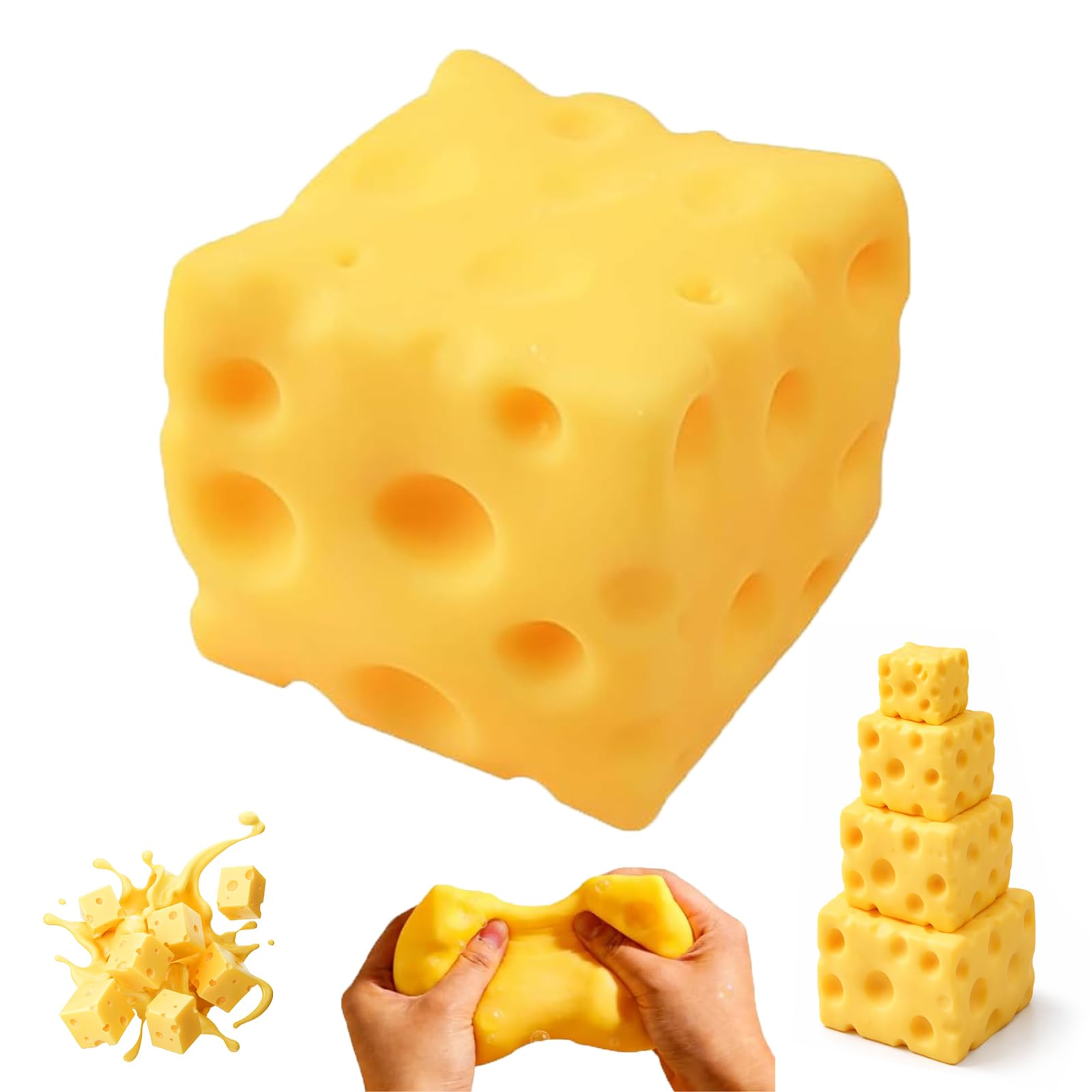Cheese Squishy, Jumbo Squishy Cheese Block, Giant Slow Rising Yellow Big Toymendous Squeeze Cheese Cube for Stress Relief, Soft Rebounding Foam Bread Squeeze Toy (6cm) - 2
