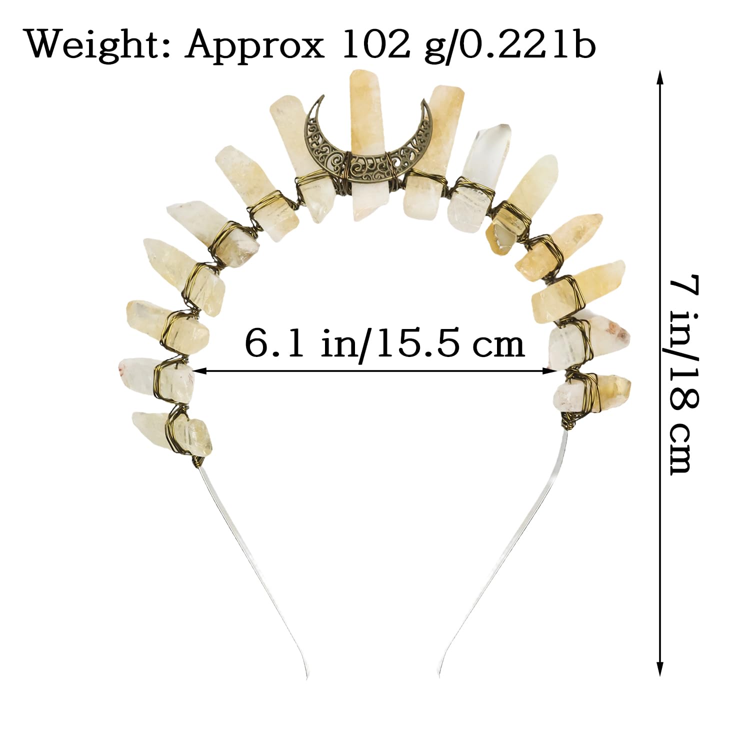 Citrine Raw Crystal Headband, Tiara Crown Headband Boho Raw Quartz Party Headpiece for Women Girls(yellow1moon) - Image 2