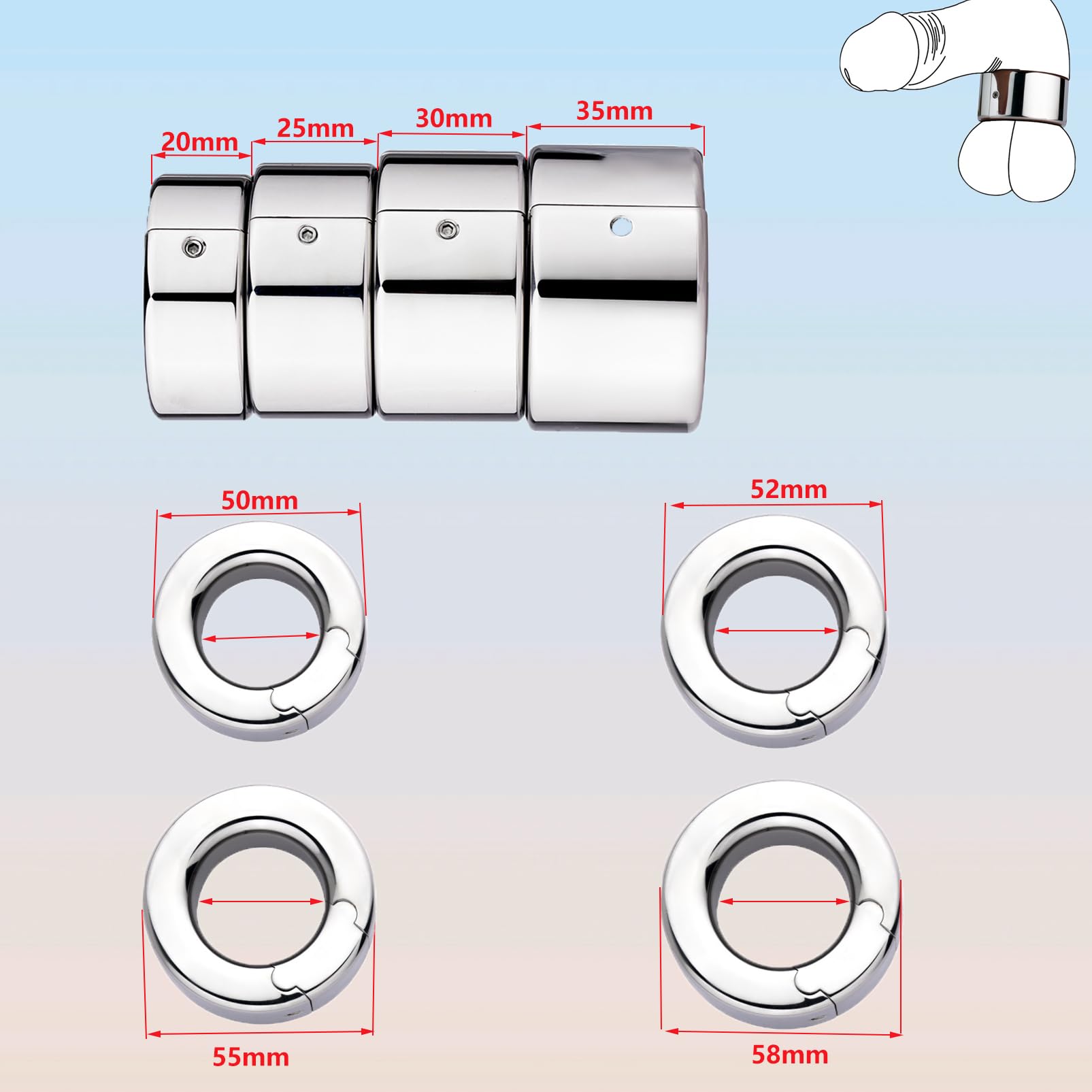 SeLgurFos Cockring in acciaio inox pesante pene anello metallo rimovibile testicolo stretcher peso scroto ciondolo SM castità Bondage giocattoli del sesso per gli uomini (154-L)