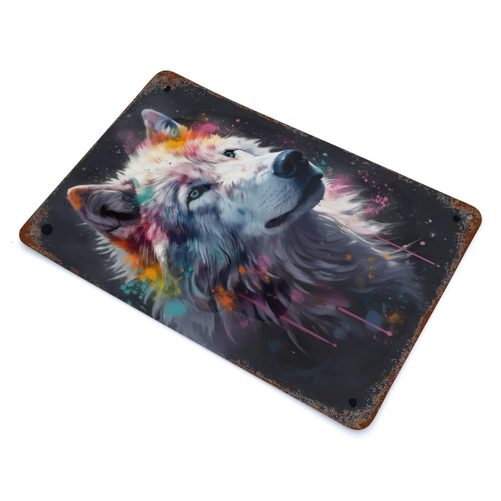 Arctic Wolf Painting Retro Metal Sign 11.8"x7.9", Classic Wall Plaque for Garage, Pub Or Kitchen