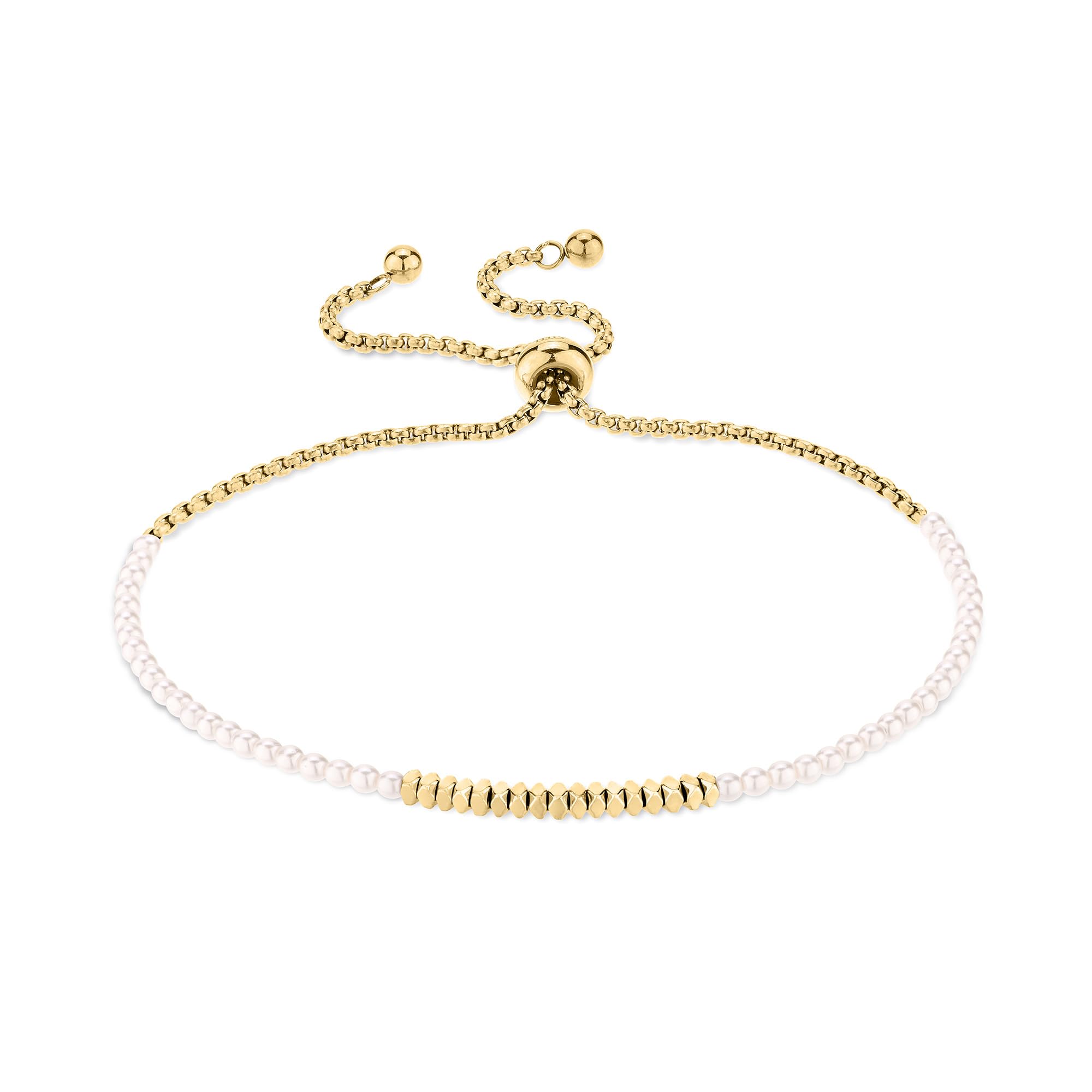 Tamaris Bracelet for women with drawstring closure, beads with fabric bracelet, waterproof, bracelet for women, 21 cm, Stainless Steel, No Gemstone