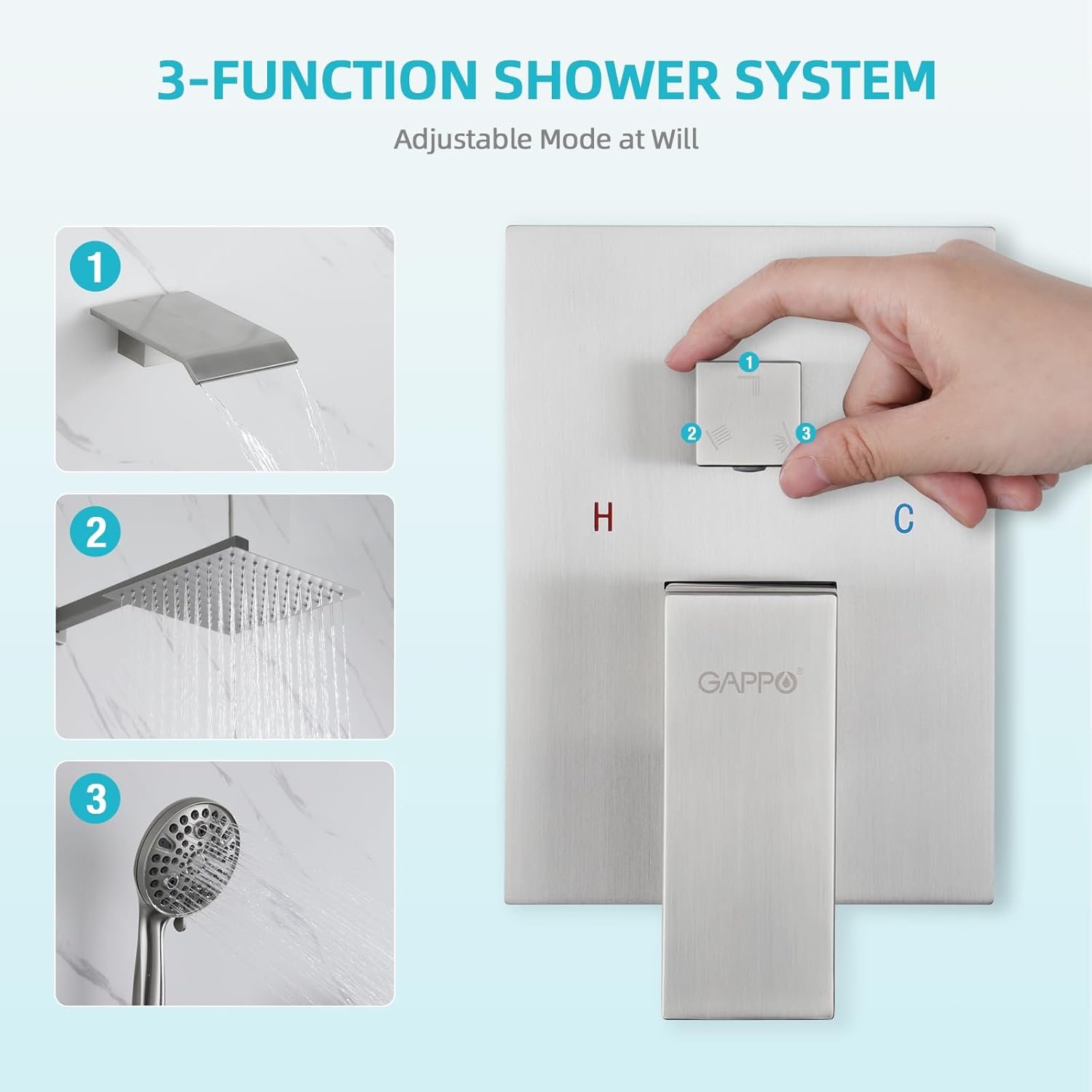 Gappo Shower System with Tub Spout Bathroom, 10 Inch Rain Shower Head and 10-Function Handheld Shower Head, Bathtub Wall Mounted Shower Faucet Set with High Pressure, Brushed Nickel