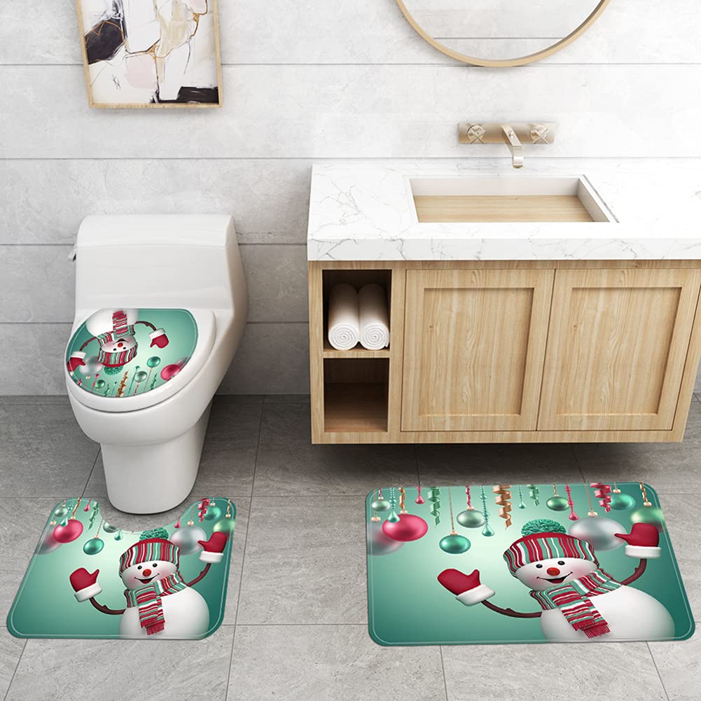 Weihnachts-Duschvorhang Set – 4-teilig Mit Badematte, WC-Sitzbezug & Haken, 183x183 Cm