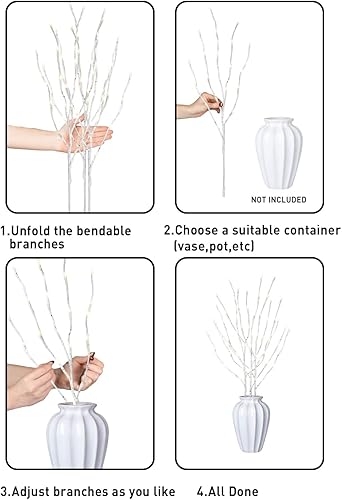 Miniatura 6 de EAMBRITE Luces de Rama de Abedul Blanco Preencendidas 30 PULGADAS 60LT Enchufe en Rama de Sauce Iluminada para Hogar Fiesta Navidad Boda Decoración