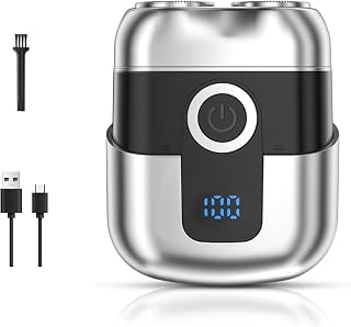 Mini Afeitadora Eléctrica, Portátil Afeitadora Magnético Eléctrica con Pantalla LCD Recargable USB Afeitadora Silenciosa Húmeda y Seca para Hogar, Coche, Viajes