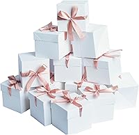 Vista 1 de Cajas de regalo blancas de 6 x 6 x 6 pulgadas con tapas, 12 hermosas cajas blancas cuadradas con cinta, perfectas para bodas, Navidad, cumpleaños